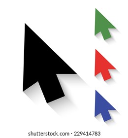mouse arrow cursor icon - black and colored (green, red, blue) illustration with shadow
