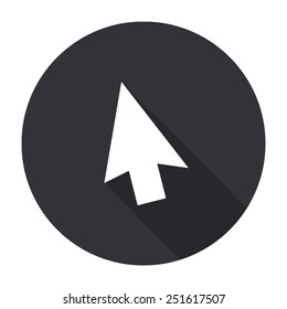 mouse arrow cursor icon with long shadow - vector round button