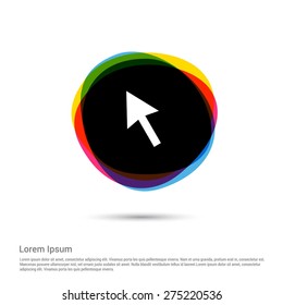 mouse arrow cursor icon, White pictogram icon creative circle Multicolor background. Vector illustration. Flat icon design style