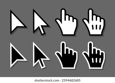 Mouse arrow pointer icon set. Сomputer mouse cursor arrows, pointer hand.