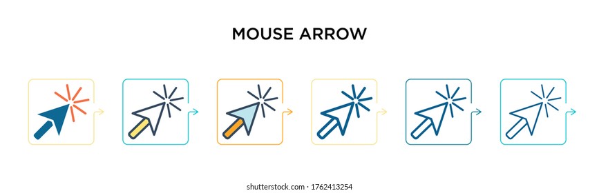 Mouse arrow vector icon in 6 different modern styles. Black, two colored mouse arrow icons designed in filled, outline, line and stroke style. Vector illustration can be used for web, mobile, ui