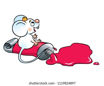 mouse artist with a tube of paint. Isolated on white background.