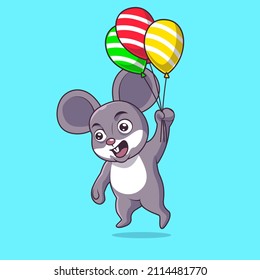 mouse with balloon isolated cute cartoon illustration concept