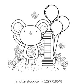 mouse with balloons helium in the field
