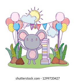 mouse with balloons helium in the field