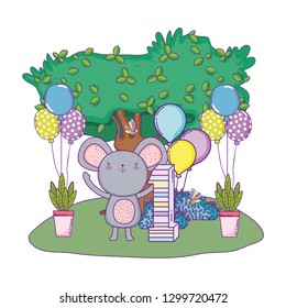 mouse with balloons helium in the field