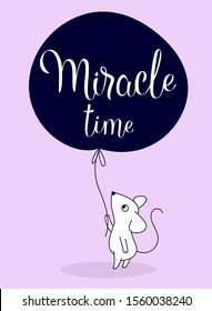 Mouse with a big balloon, color greeting card for your design, vector illustration