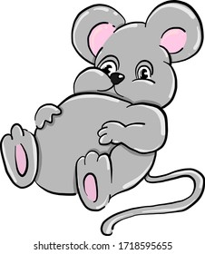 Mouse with big belly, illustration, vector on white background