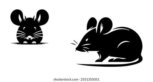 Mouse black silhouette vector illustration, Simplistic beaver silhouette for versatile design - Beaver illustration - minimalist Beaver vector, A set of Rat silhouette black color in different.