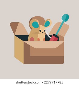 A Mouse in a box with a paintbrush flat logo style