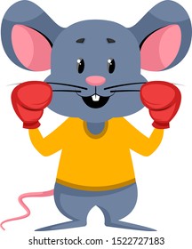 Mouse with boxing gloves, illustration, vector on white background.