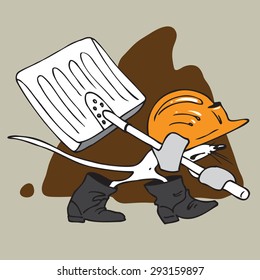 The mouse the builder in boots, with a shovel goes for work.