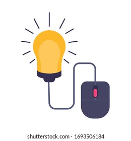 mouse with bulb education online flat style vector illustration design