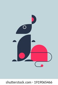 A mouse with a burrow in minimalistic geometric shapes. Vector illustration.