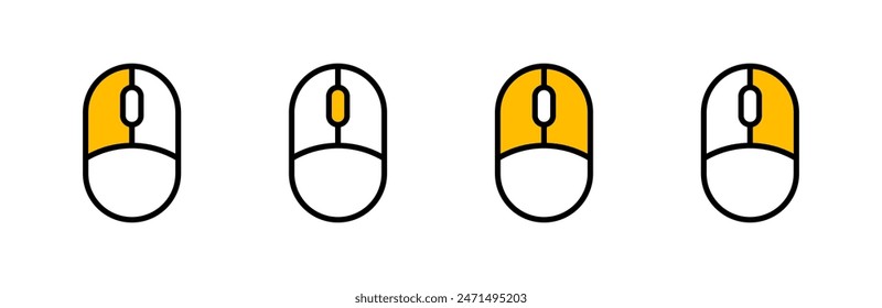 Mouse button click icon set. Scroll function indicator symbol. Mouse wheel scroll button. Left and right click vector illustration isolated.