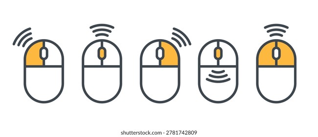 Mouse button click icon set. Computer mouse icon set. Pressing different mouse buttons. Left and right click, scroll wheel, and button press symbols. PC cursor icon.