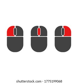 Mouse Buttons Click Isolated Vector Icons Set. Computer Mouse Buttons Indication Left Click, Scroll, Right Click Demonstration