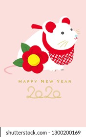 Mouse  and camellia illustration.2020 new year card .