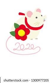 Mouse  and camellia illustration.2020 new year card .