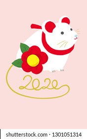Mouse  and camellia illustration.2020 new year card .