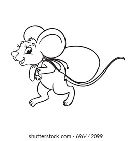 Mouse carries a bag of food. Isolated on a white background .Outlined for coloring book