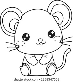 Mouse cartoon. Black and white lines. Coloring page for kids. Activity Book.