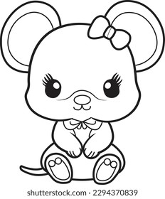 Mouse cartoon. Black and white lines. Coloring page for kids. Activity Book.