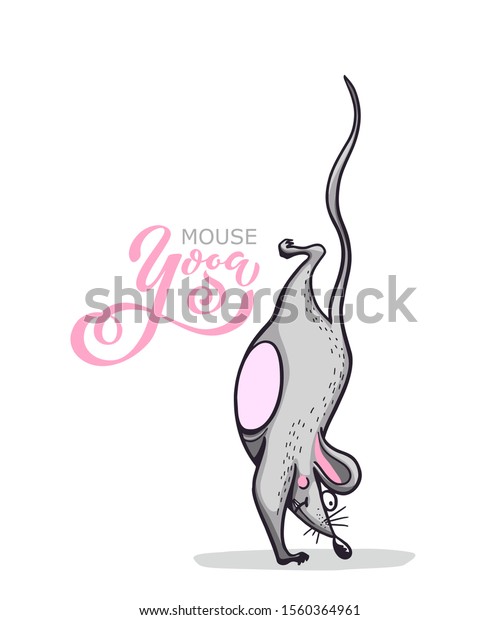 Уoga mouse. Cartoon character practicing\
yoga mouse. character set. Positive rat. Illustration for a car or\
clothes. Vector\
illustration.