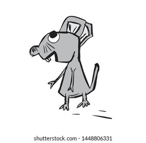 mouse cartoon character vector illustration, rat animal hand drawn