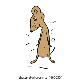mouse cartoon character vector illustration, rat animal hand drawn