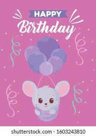 mouse cartoon design, Happy birthday card celebration decoration surprise party anniversay and invitation theme Vector illustration