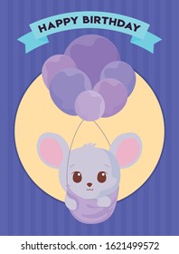 mouse cartoon design, Happy birthday card celebration decoration surprise party anniversay and invitation theme Vector illustration