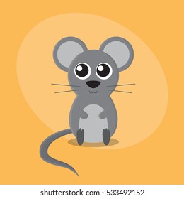 Mouse cartoon flat cute card on orange background