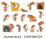 Mouse cartoon. Small mice in action poses lab animals friendly mascot pets vector characters