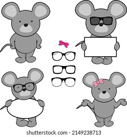 mouse cartoon standing pack set collection illustration in vector format