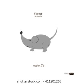 Mouse in cartoon style on white background. Forest animals. Vector illustration