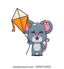Mouse cartoon vector illustration playing kite
Design element for poster, brochure, web, mascot, sticker, logo and icon.