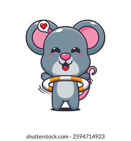 Mouse cartoon vector illustration playing hula hoop
Design element for poster, brochure, web, mascot, sticker, logo and icon.