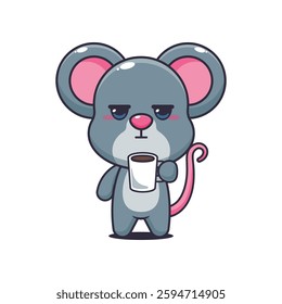 Mouse cartoon vector illustration is tired and sleepy holding coffee
Design element for poster, brochure, web, mascot, sticker, logo and icon.