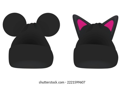 Mouse and cat ears winter cap. vector