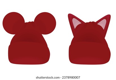 Mouse and cat ears winter cap. vector