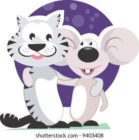  mouse and cat holding each other	