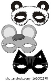 mouse cat panda bear mask animal party disguise set on white background