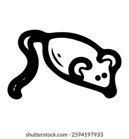 Mouse cat toy. Hand drawn doodle. Kitten entertainment. Playing with animal. Pet care. Vector line art illustration.