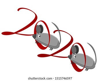 Mouse character. Closeup on light backdrop. Happy new year symbol. Wild rat. Wild nature. Flyer template on white backdrop. Vector object shape. Vector art illustration. New year pattern