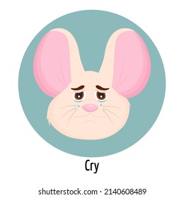 Mouse character with a crying face. Facial expression. Mouse character feelings.