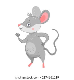 Mouse character flat icon. Cute happy mouse eating cheese isolated vector illustration. Cartoon mice concept