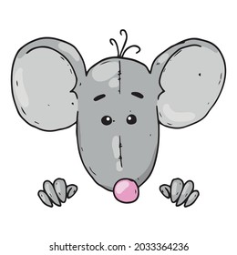 Mouse character. Vector illustration of a toy mouse. Hand drawn mouse, rat a symbol of the chinese new year.