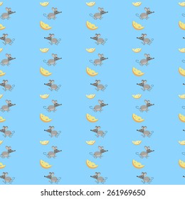 Mouse and cheese blue color pattern in vector