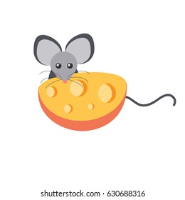Mouse and cheese cartoon tasty vector isolated illustration
